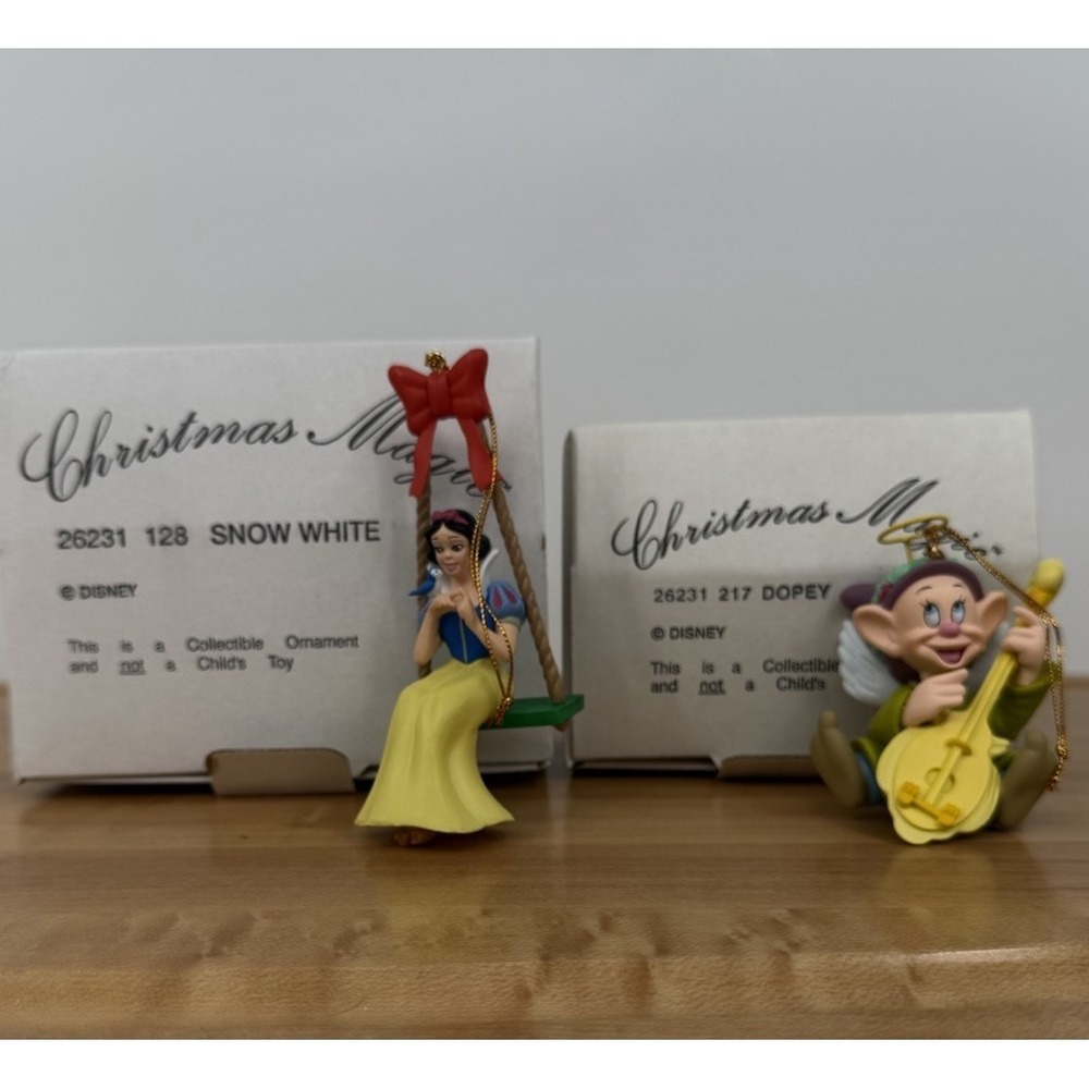 (2) Disney's Christmas Magic Ornaments Made by Grolier Snow White and Dopey